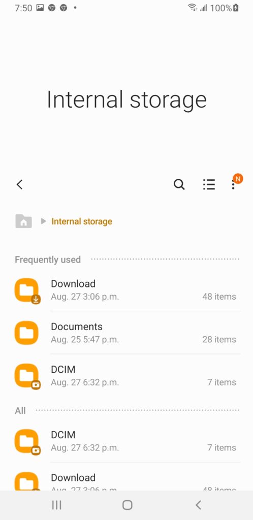 Screenshot of file system